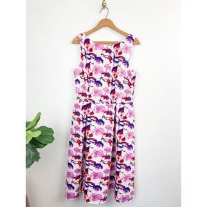 Rickie Freeman for Teri Jon Purple Floral High Neck Knee Length Dress Sz 12
